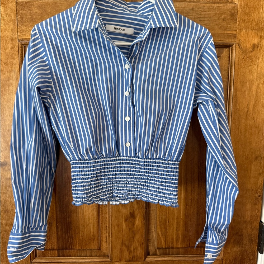 Thakoon Blue and White Striped Button-Up Shirt